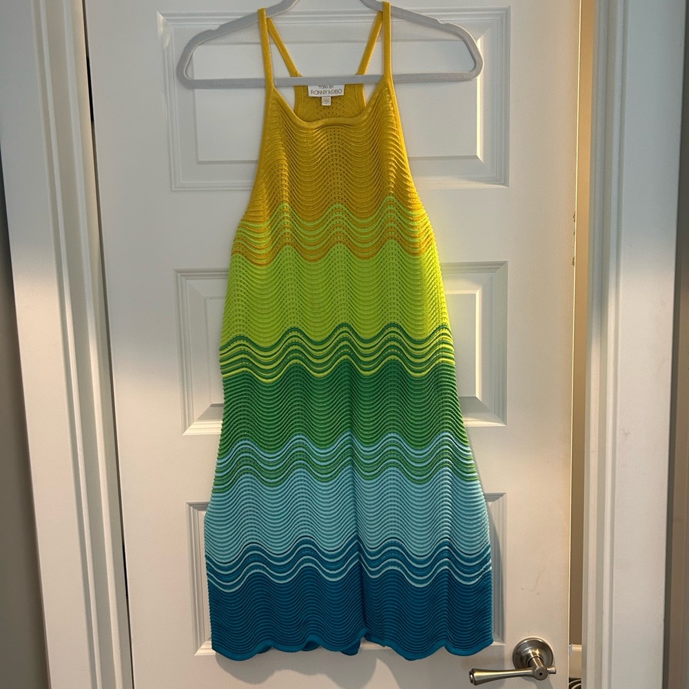 Yellow and Blue Wave Pattern Dress